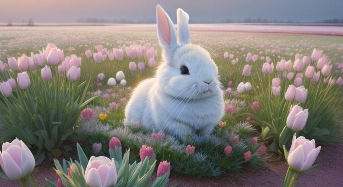 Rabbit in Snowy Meadow: Whimsical Watercolor Art
