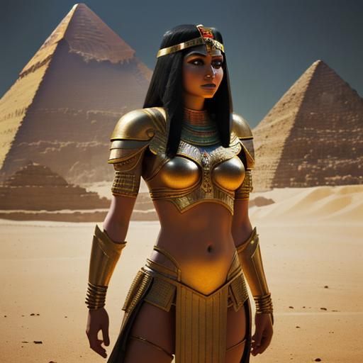 Egyptian Warrior Princess Near Pyramid in Hyperrealism