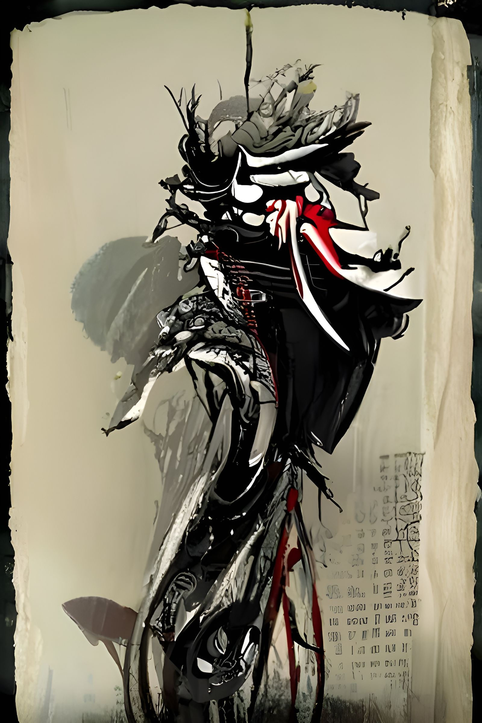 Angry Ravens with Katana in Japanese Ink Drawing