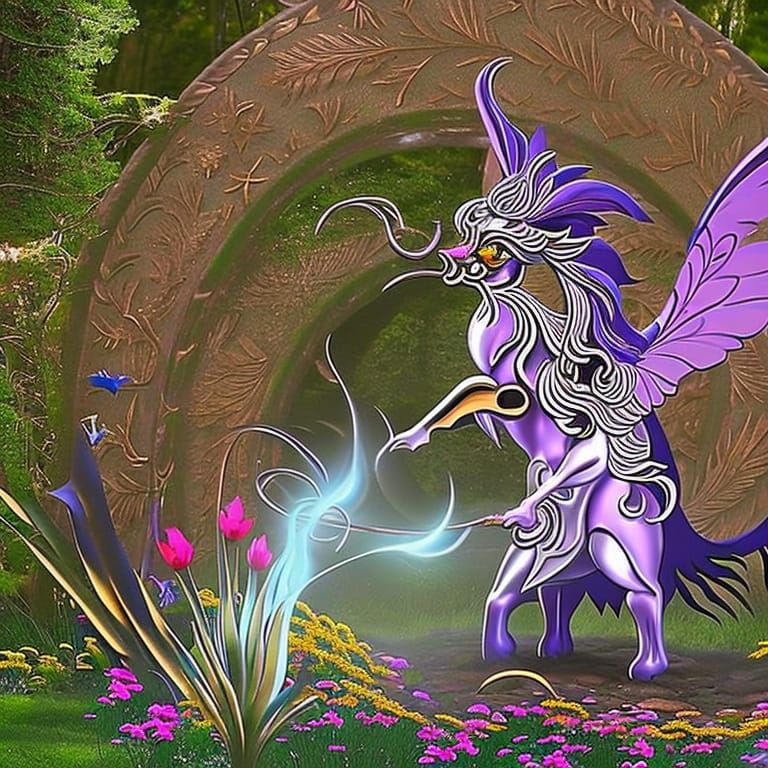 Enchanted Mythical Beast in Magical Nature Scene