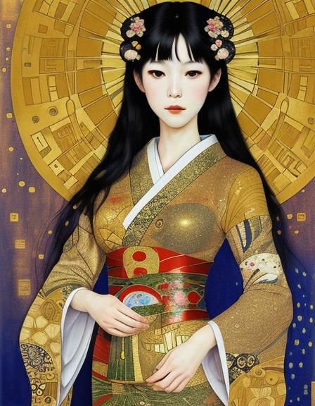 Geisha Portrait in Art Nouveau Klimt Style