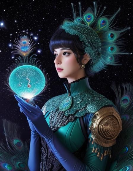 Polygonal Peacock in Science Fantasy Style