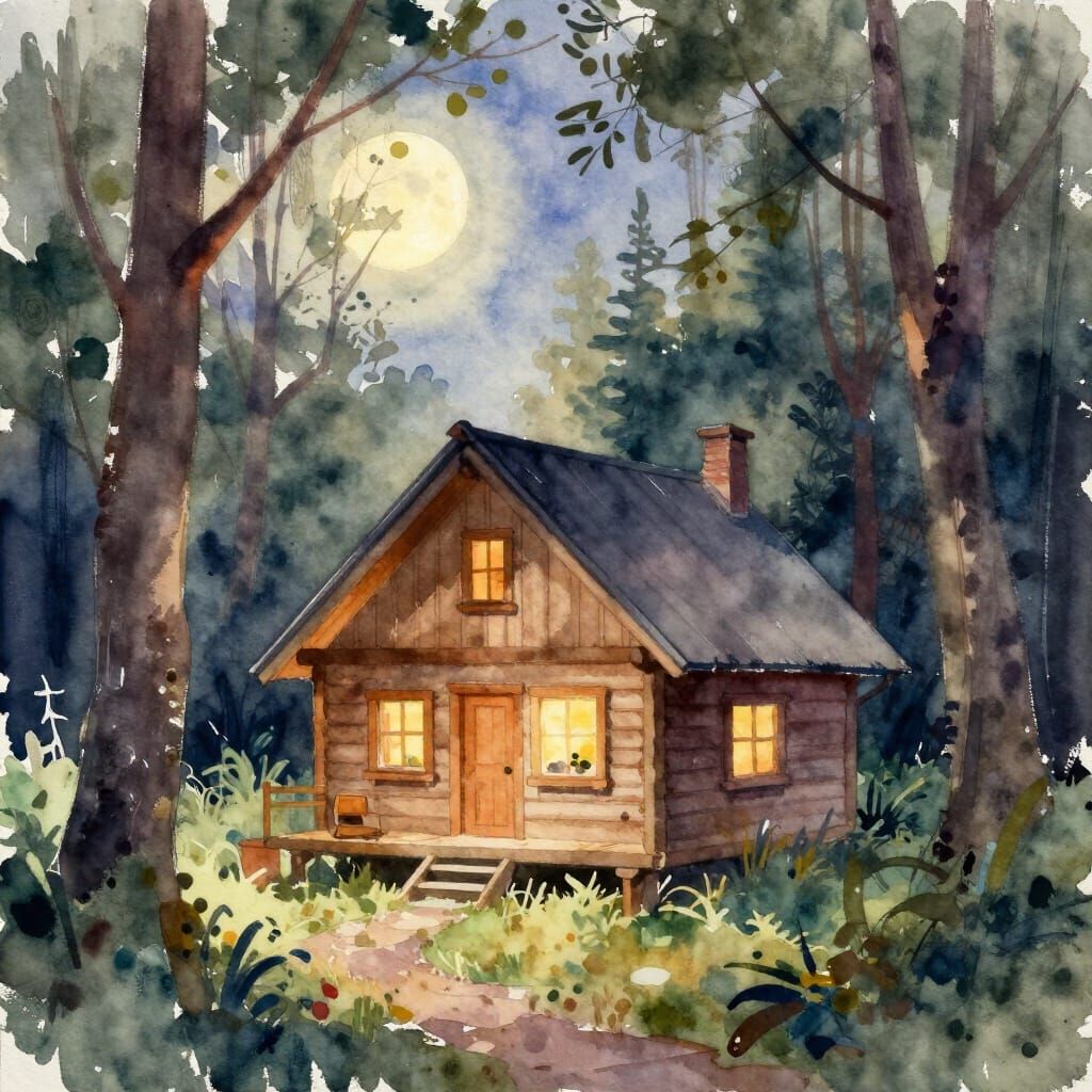 Cozy Cabin in Dreamlike Forest