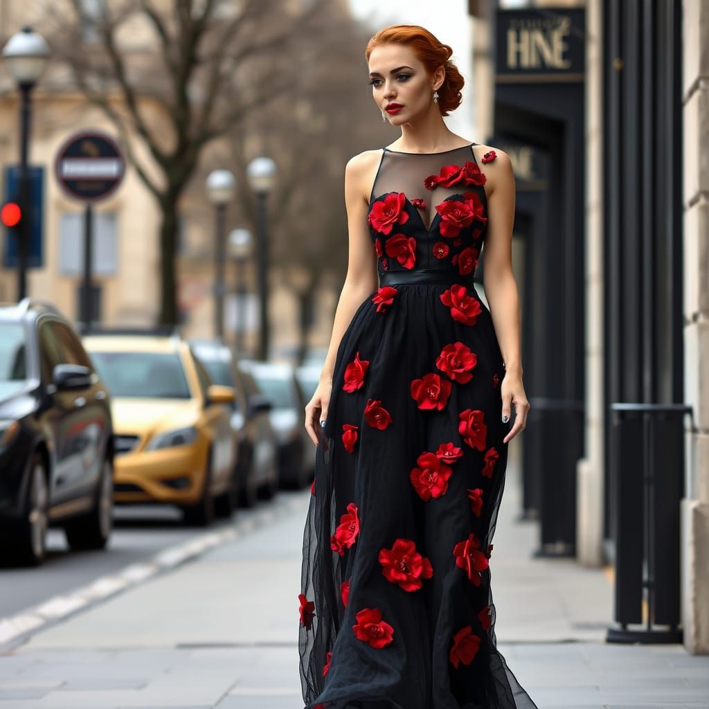 Blonde Woman in Haute Couture Gown