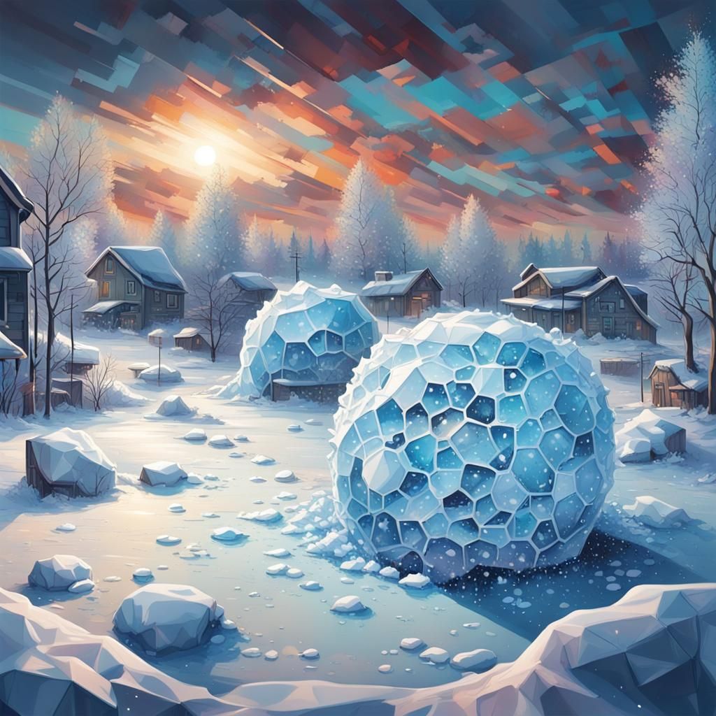 Geometric Frost Graffiti Art in Arctic Scene