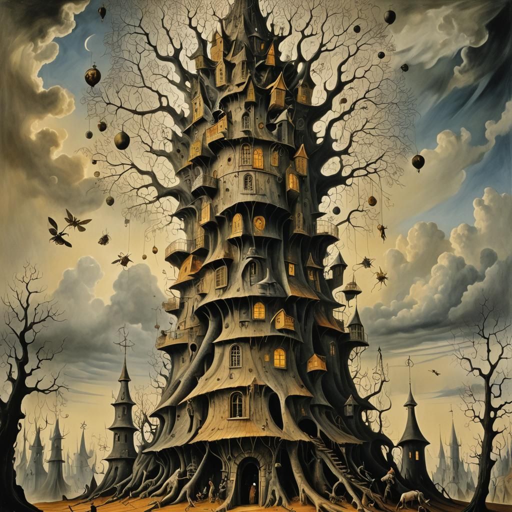 Surreal Creatures on Straw in Dreamlike Landscape