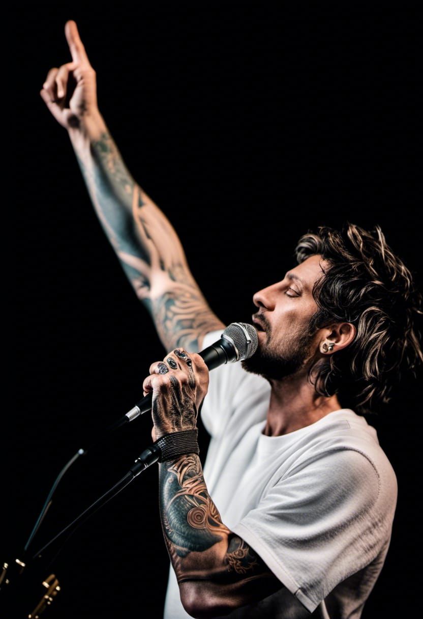 Singer Portrait with Microphone Tattoo, Detailed Drawing