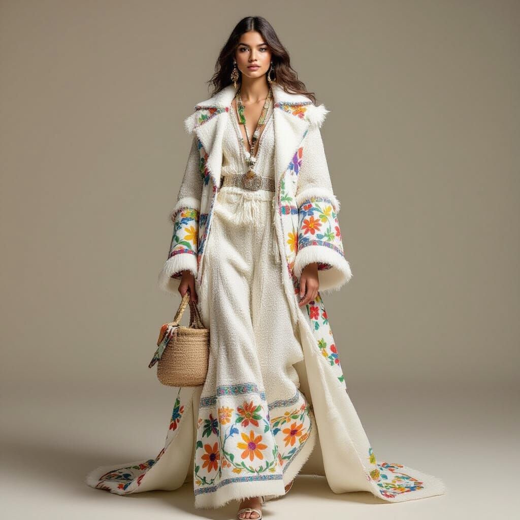 Avant-Garde Uzbek Fashion Illustration with Adras Chapan