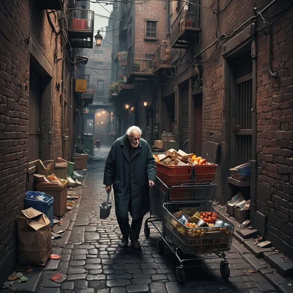 Dark Alley Scavenger: Detailed Matte Painting