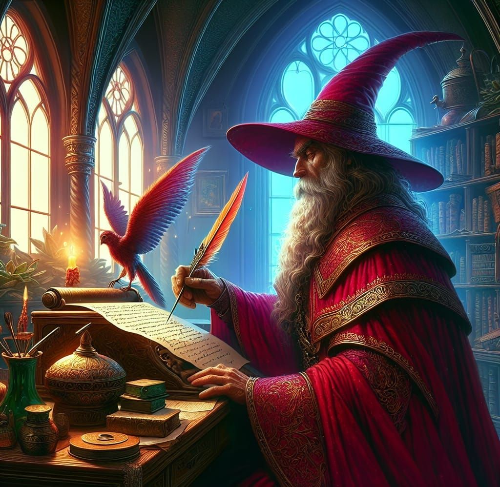Wizard's Study: Enchanted Quill in Matte Painting Style