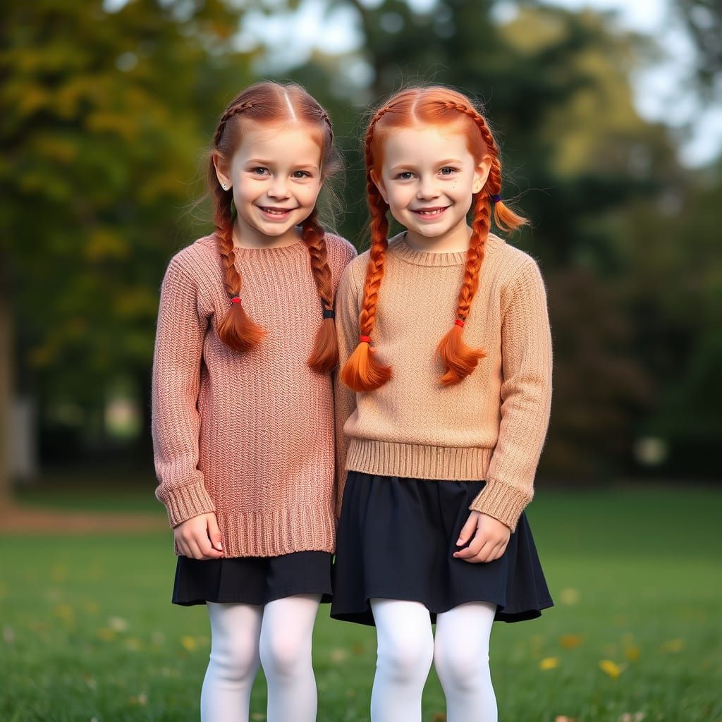 Happy Red-Haired Twins Playing in the Park