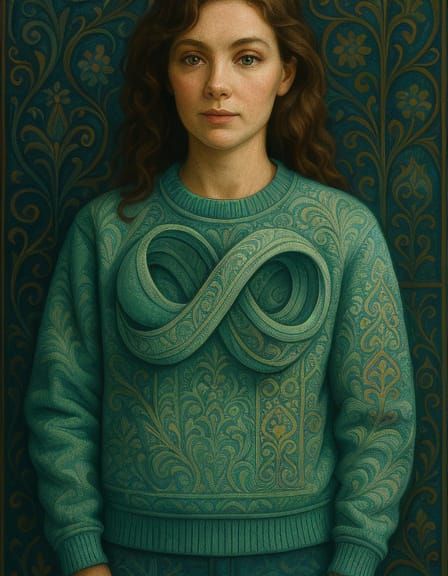 Elegant Woman in Mint Green Fleece, Art Deco Oil Painting
