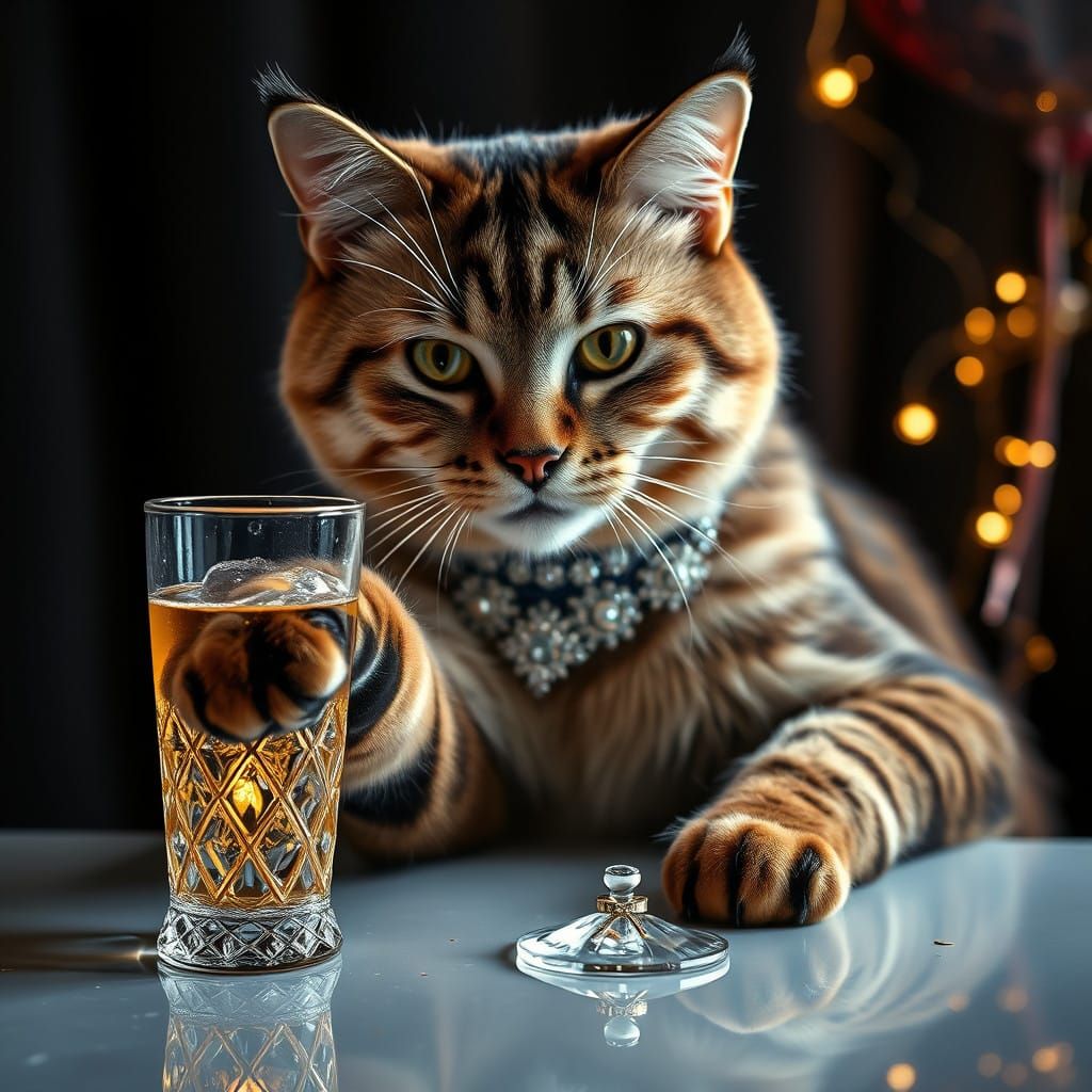 Champagne Feline in Velvet Night