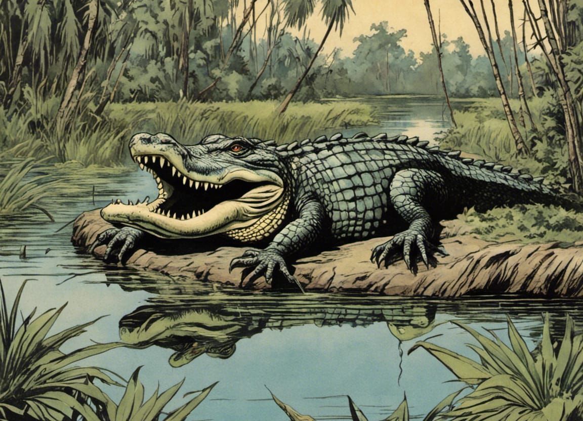 Vintage Florida Postcard: Alligator in Swamp