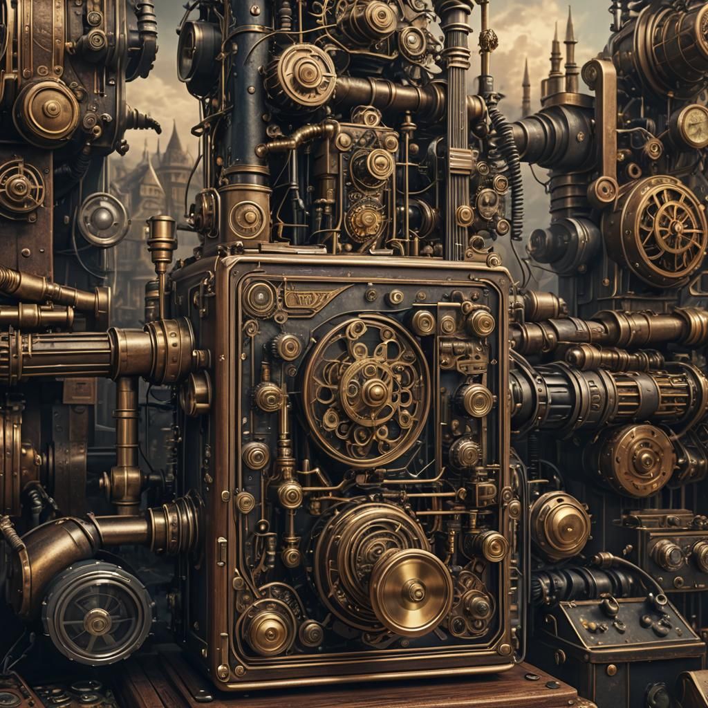 Steampunk Victorian Scene with Electric Guitar