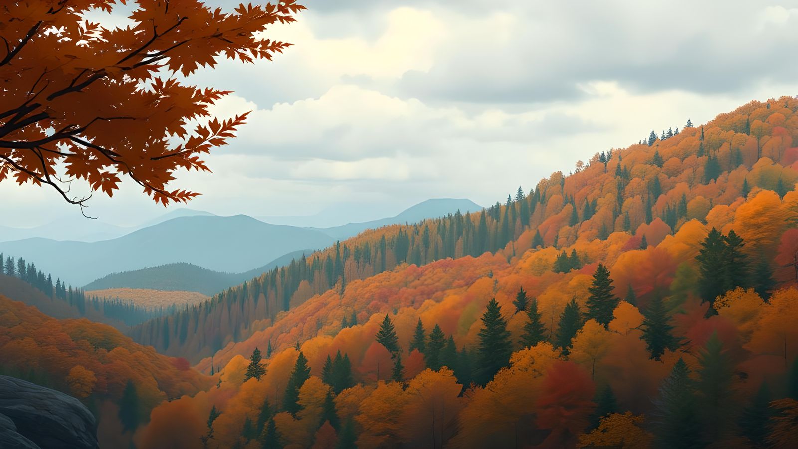 Anime Appalachian Mountain Scene in Autumn
