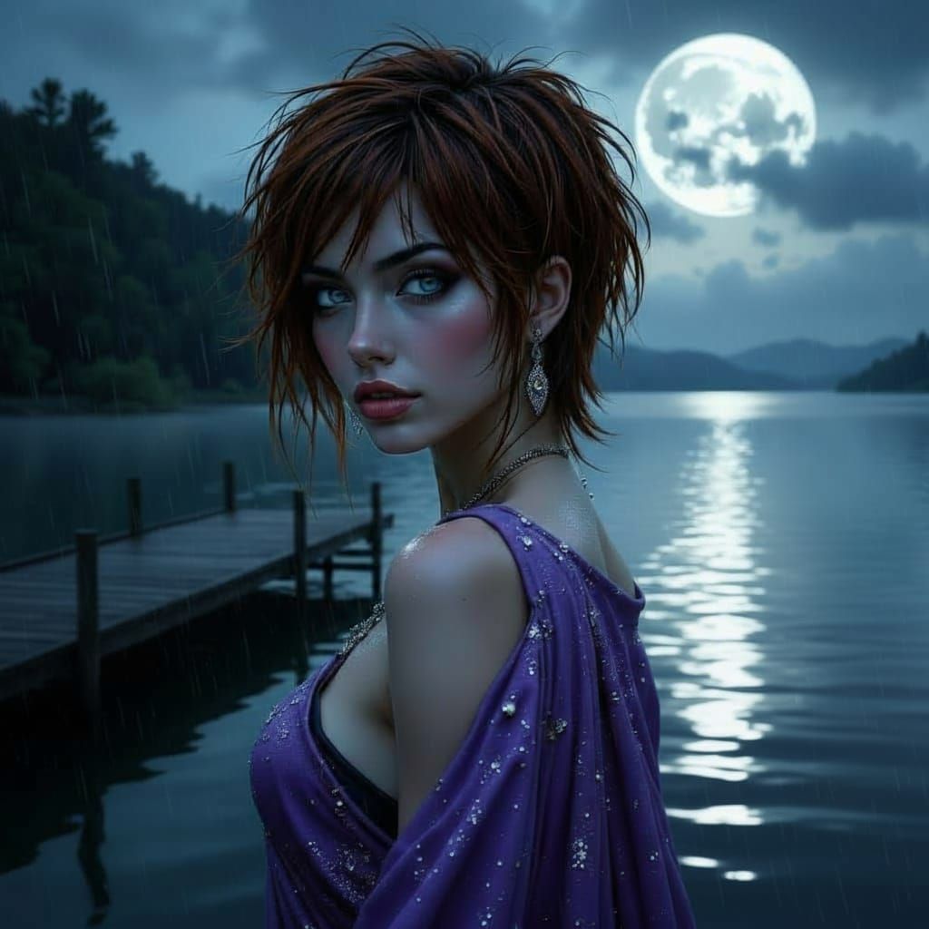 Romantic Portrait of a Woman by Moonlit Lake