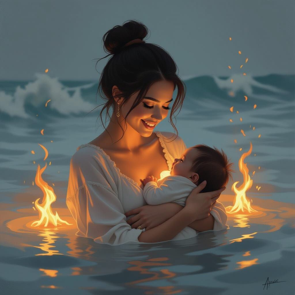 Mother and Child in Realistic Style