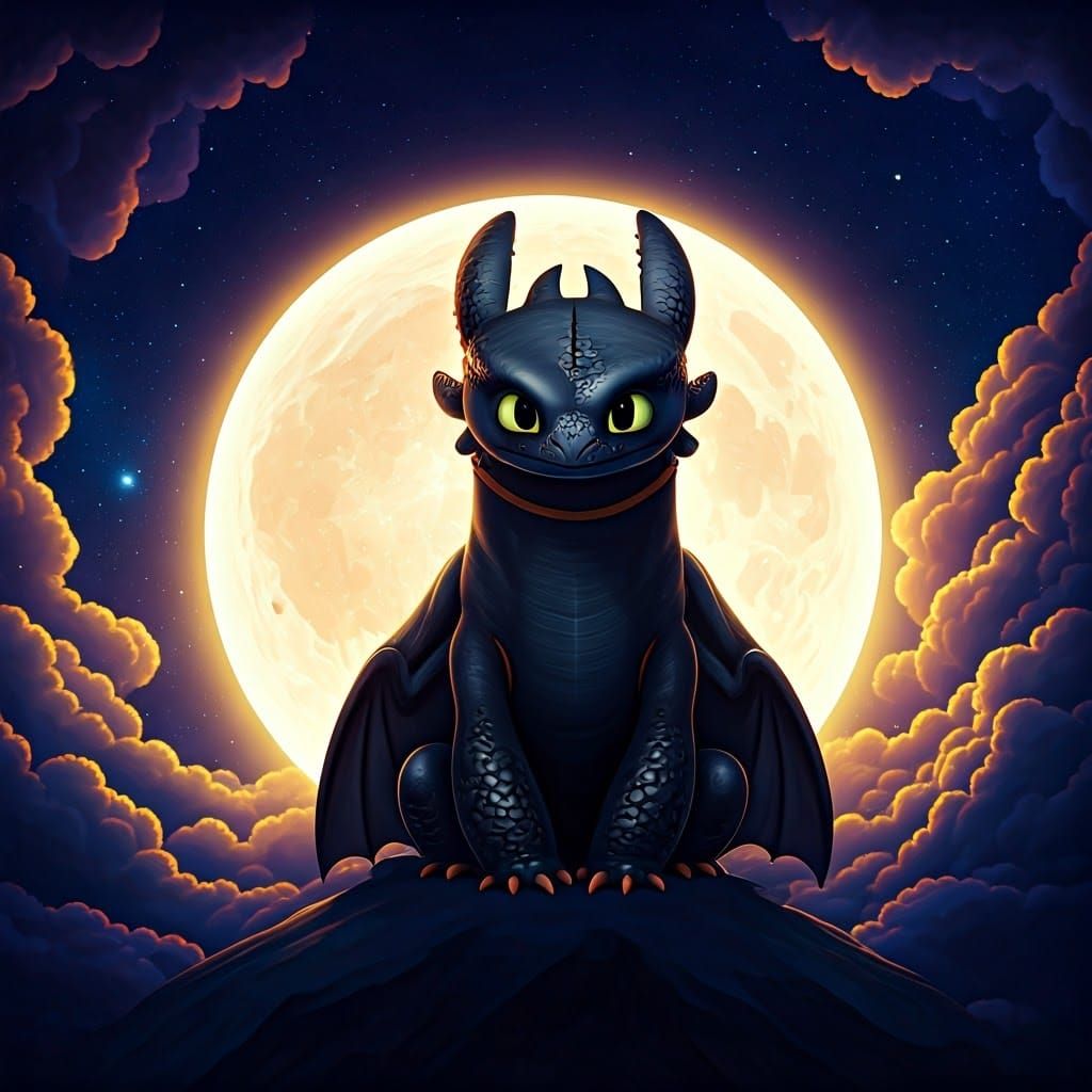 Toothless Behind a Celestial Moon