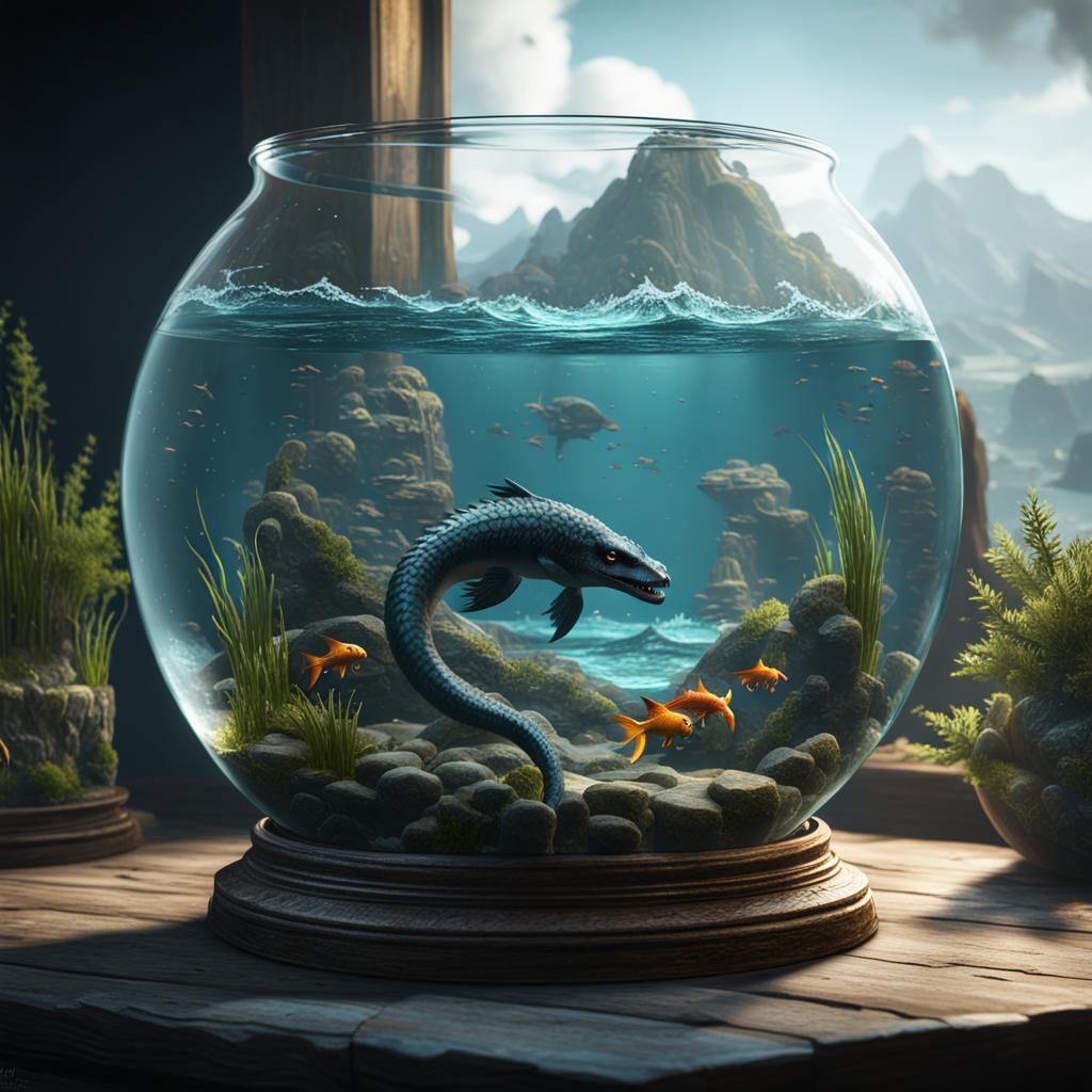 Miniature Loch Ness Monster in 3D Rendering