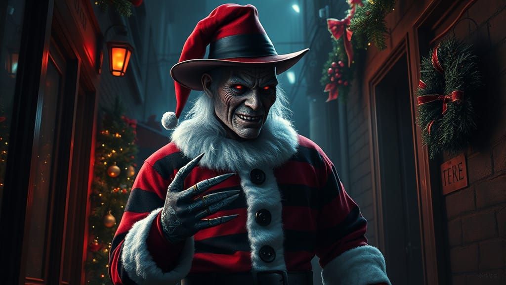 Freddy Krueger as Dark Santa in Festive Alleyway