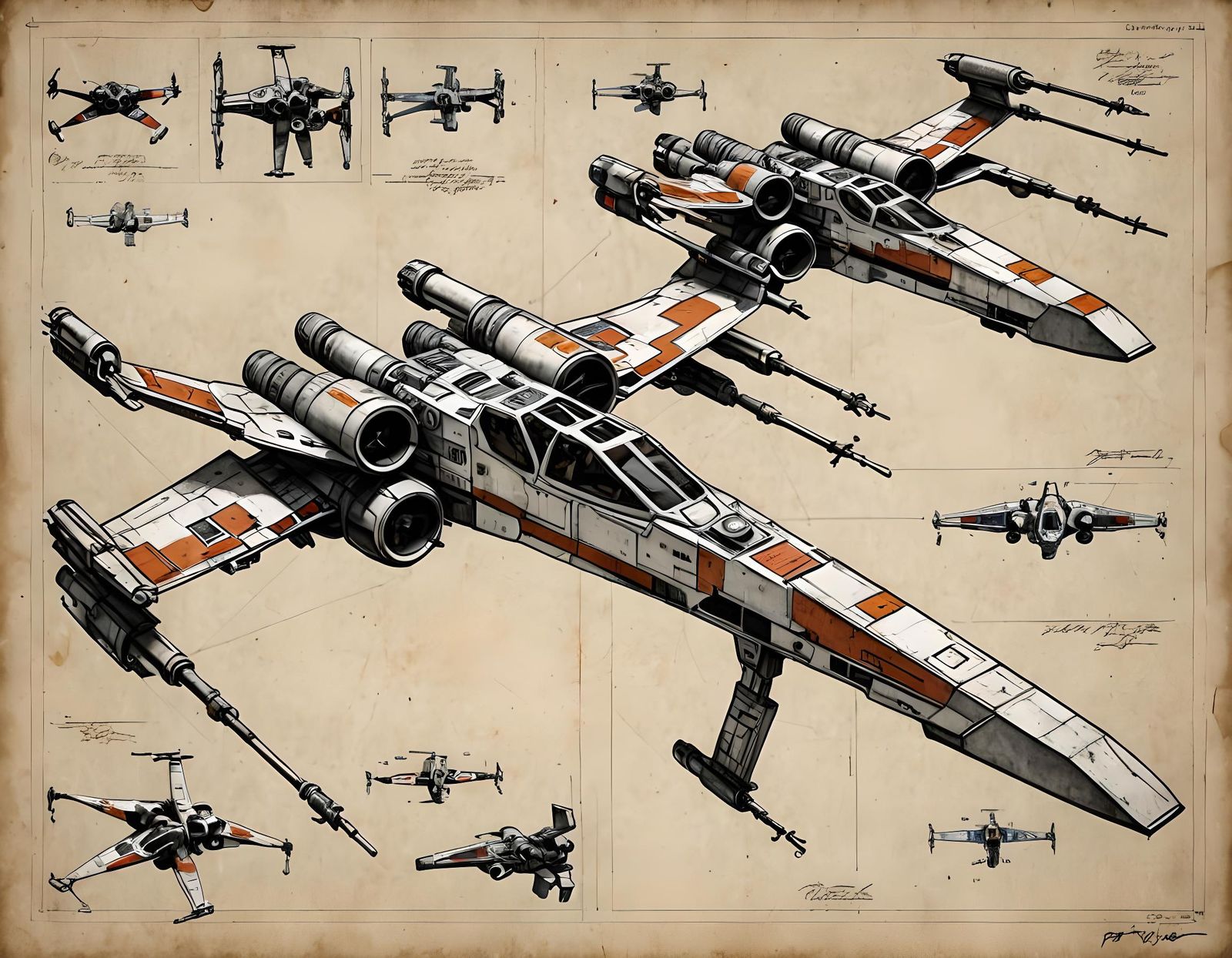 Architectural Drawing of Star Wars X-Wing Fighter