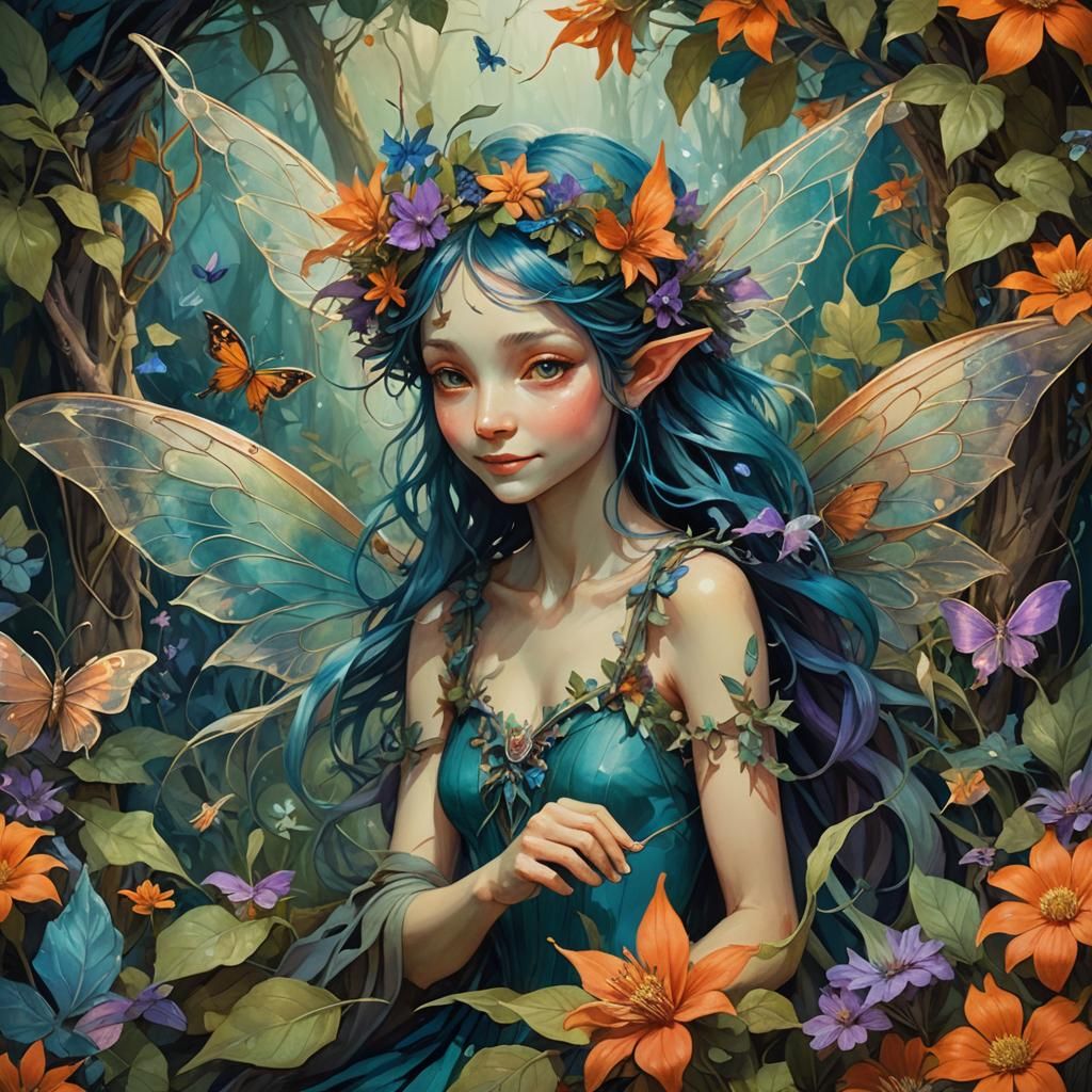 Mischievous Fairy in Lush Fantasy Realm