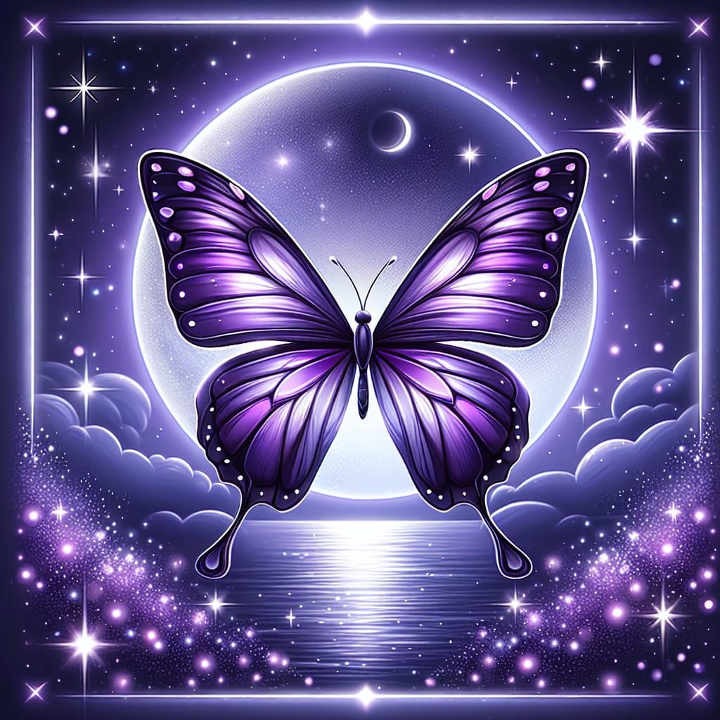 Purple Butterfly in a Magical Night Scene
