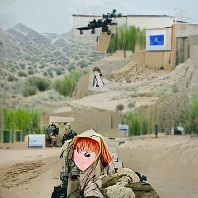 Anime Girl Soldier Deployed in Desert