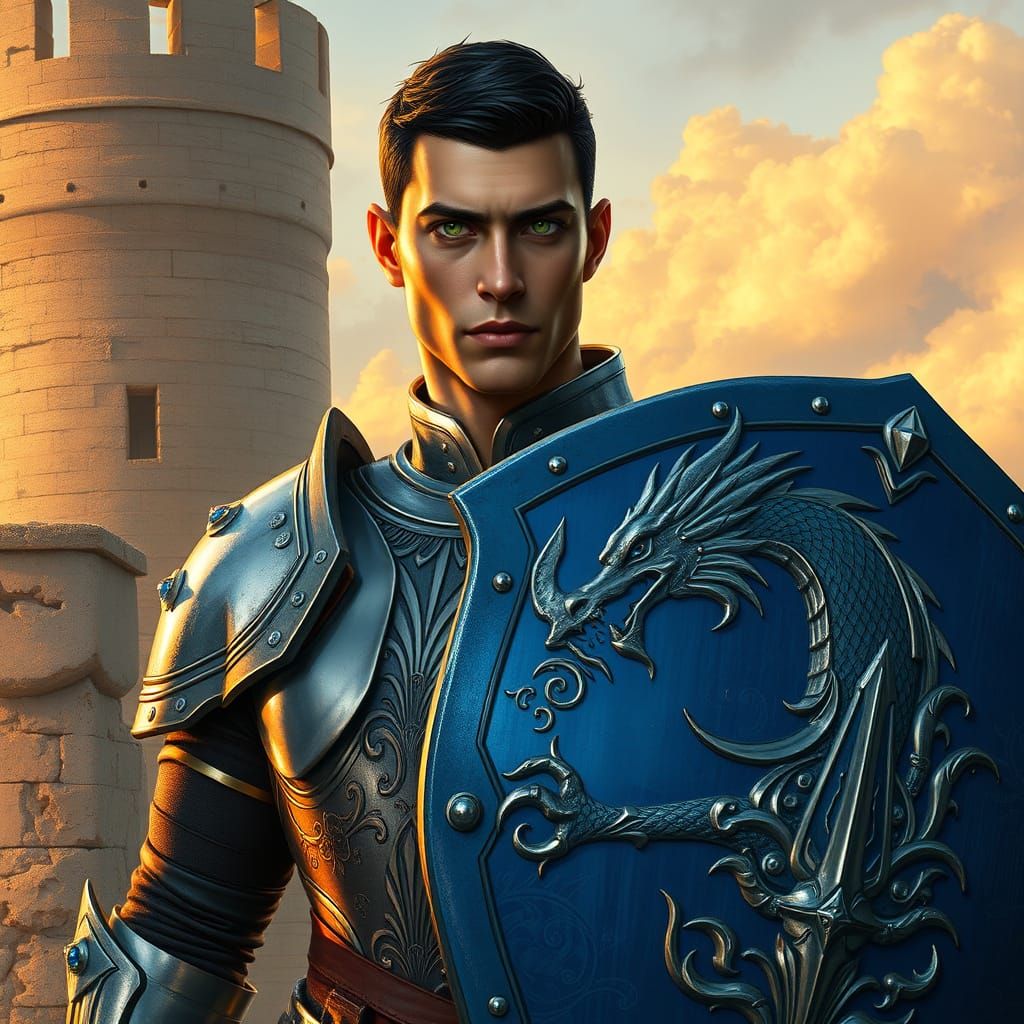 Majestic Paladin in Silver Plate Armor with Sapphire Accents