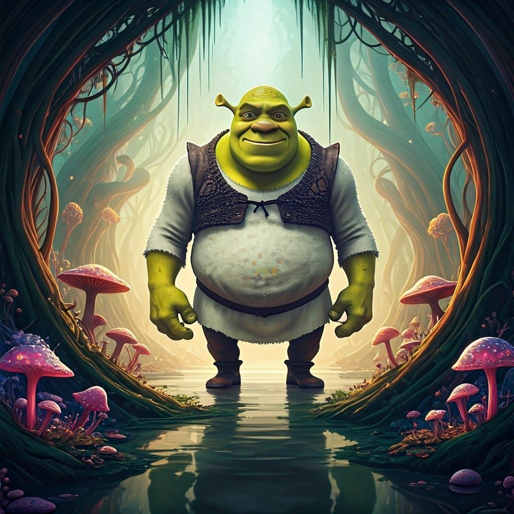 Majestic Shrek Minion Ogre in Dreamlike Swamp
