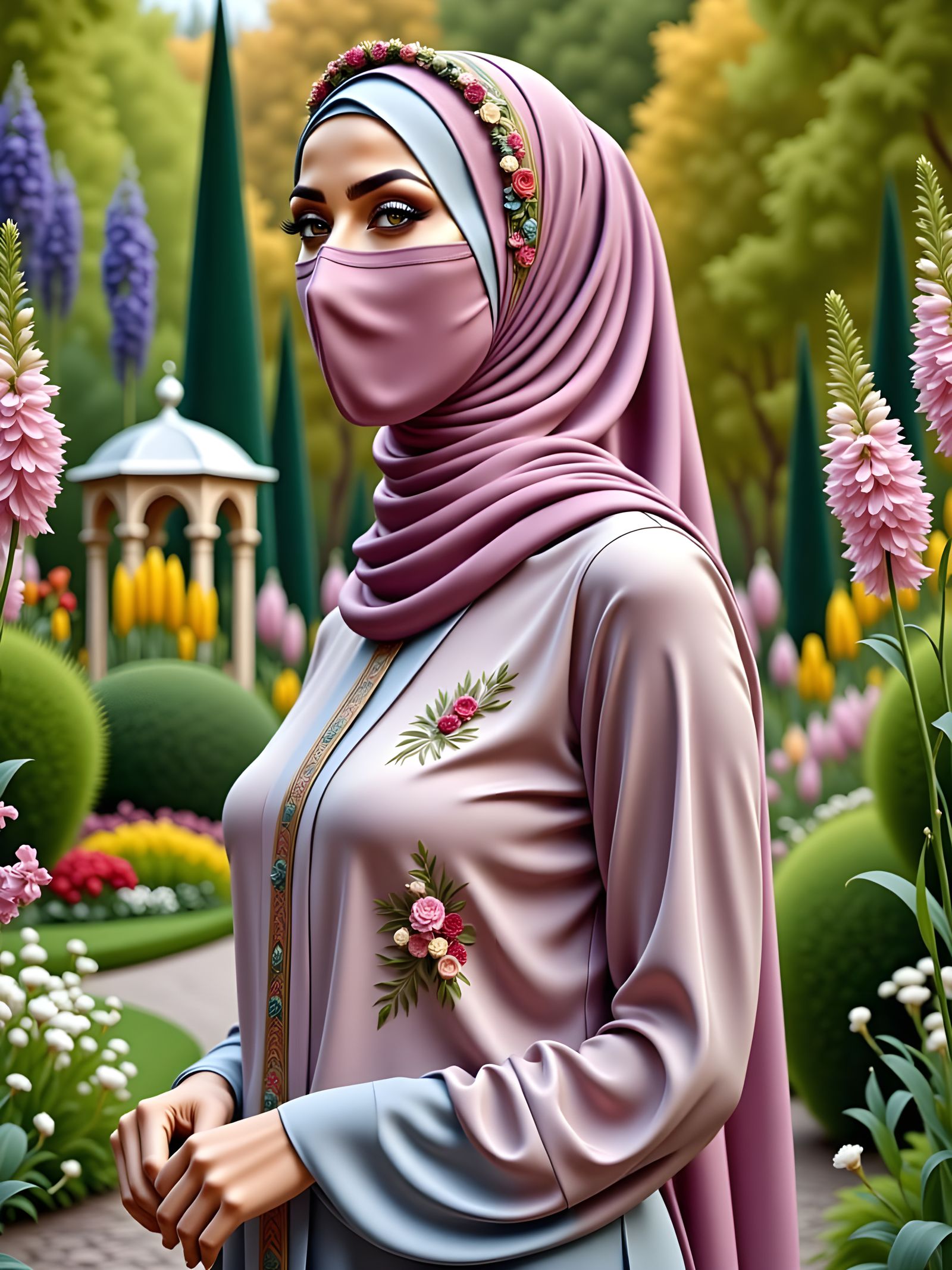 Elegant Hijabi Teacher in Botanic Garden