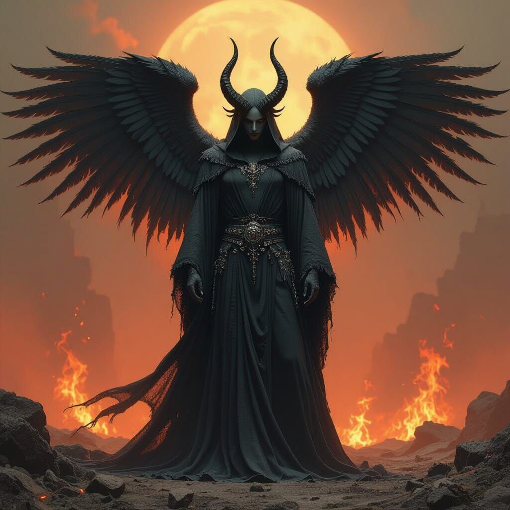 Angel Demon Hybrid in Fiery Apocalyptic Scene
