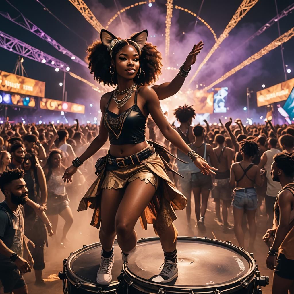 Woman with Cat Ears at Drum and Bass Festival