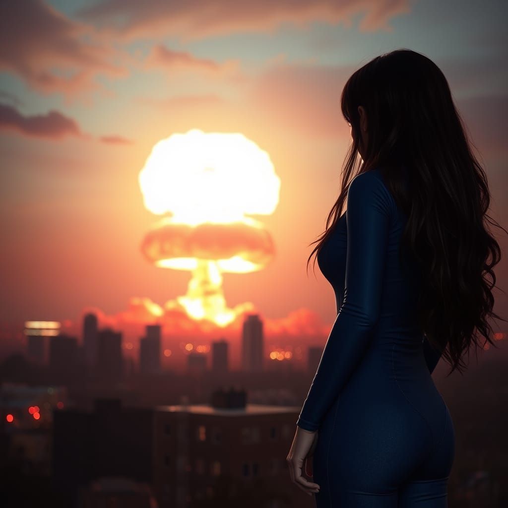 Vault Dweller Witnesses Nuclear Blast in a Futuristic Landsc...