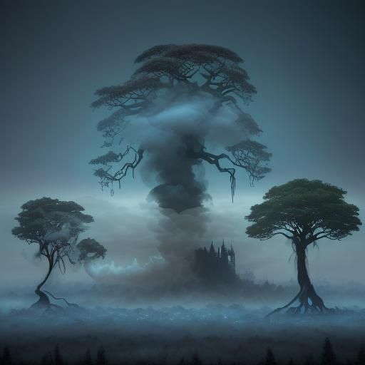 Ethereal Smoke Tree in Surreal Vaporwave Style