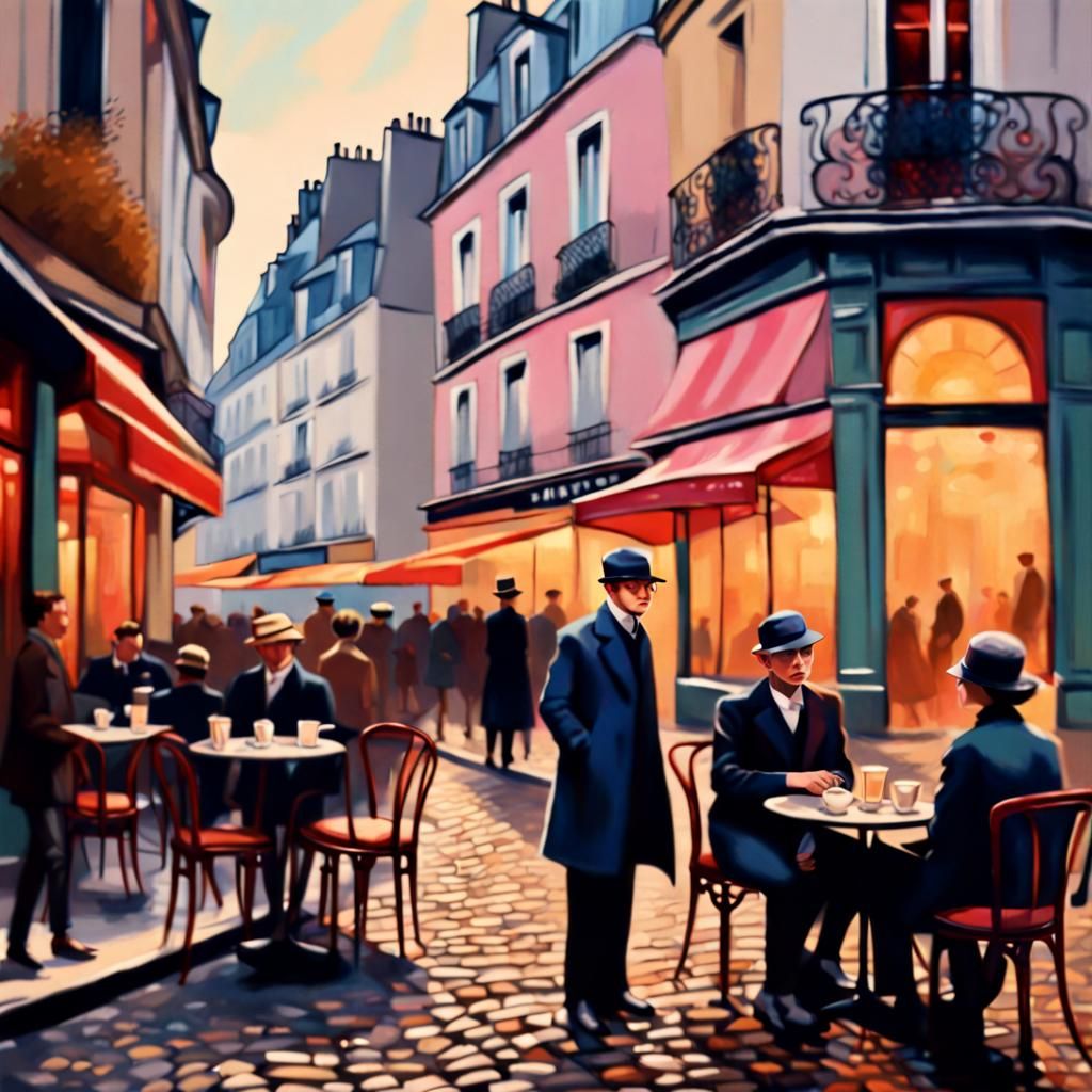Montmartre Scene in 1920s Fashion: Hyperrealistic Art