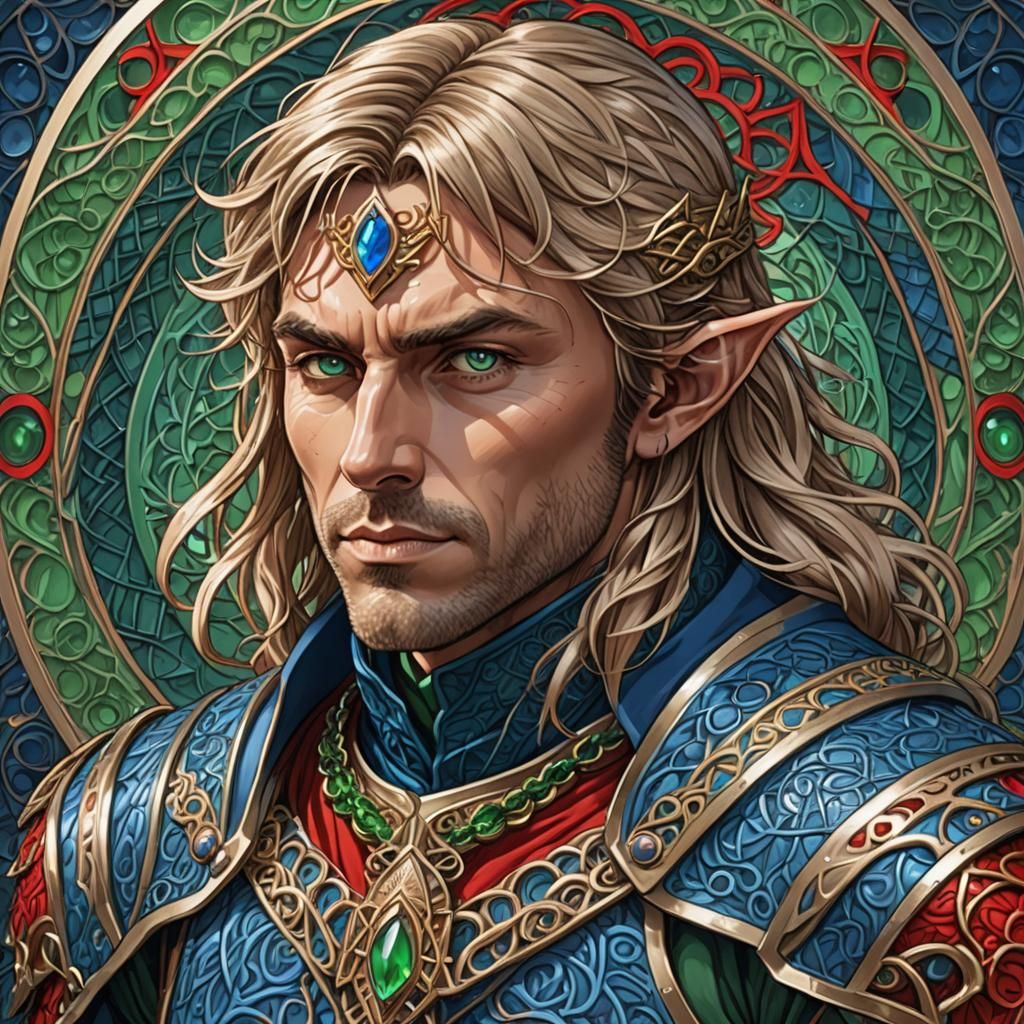 Moon Elf Fighter Mage in Chain Mail Armor