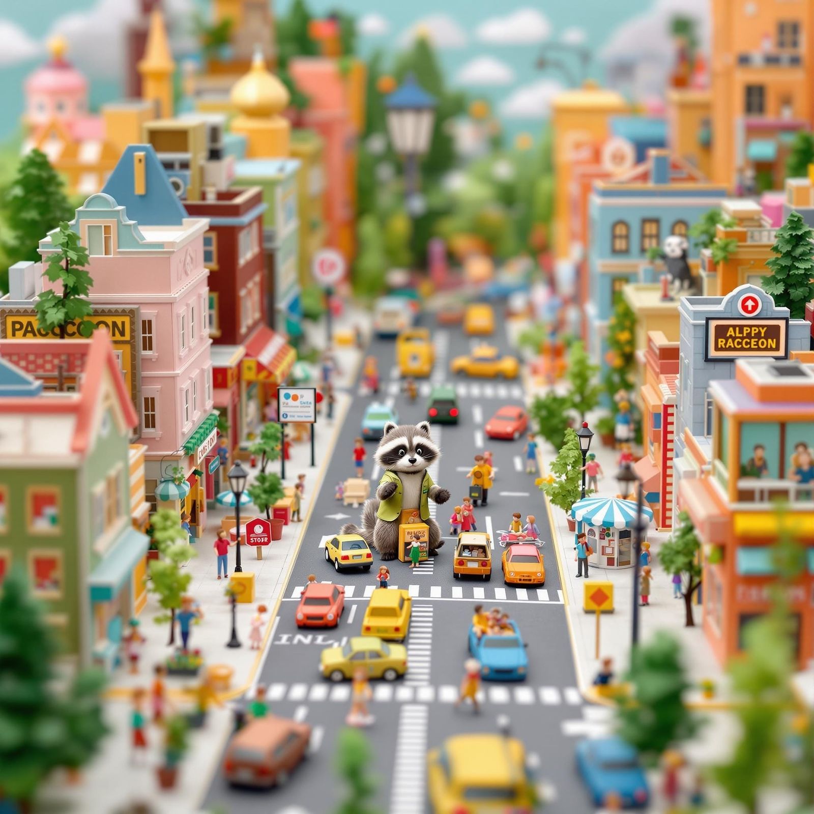 Raccoon City Papercraft Diorama in Pastel Colors