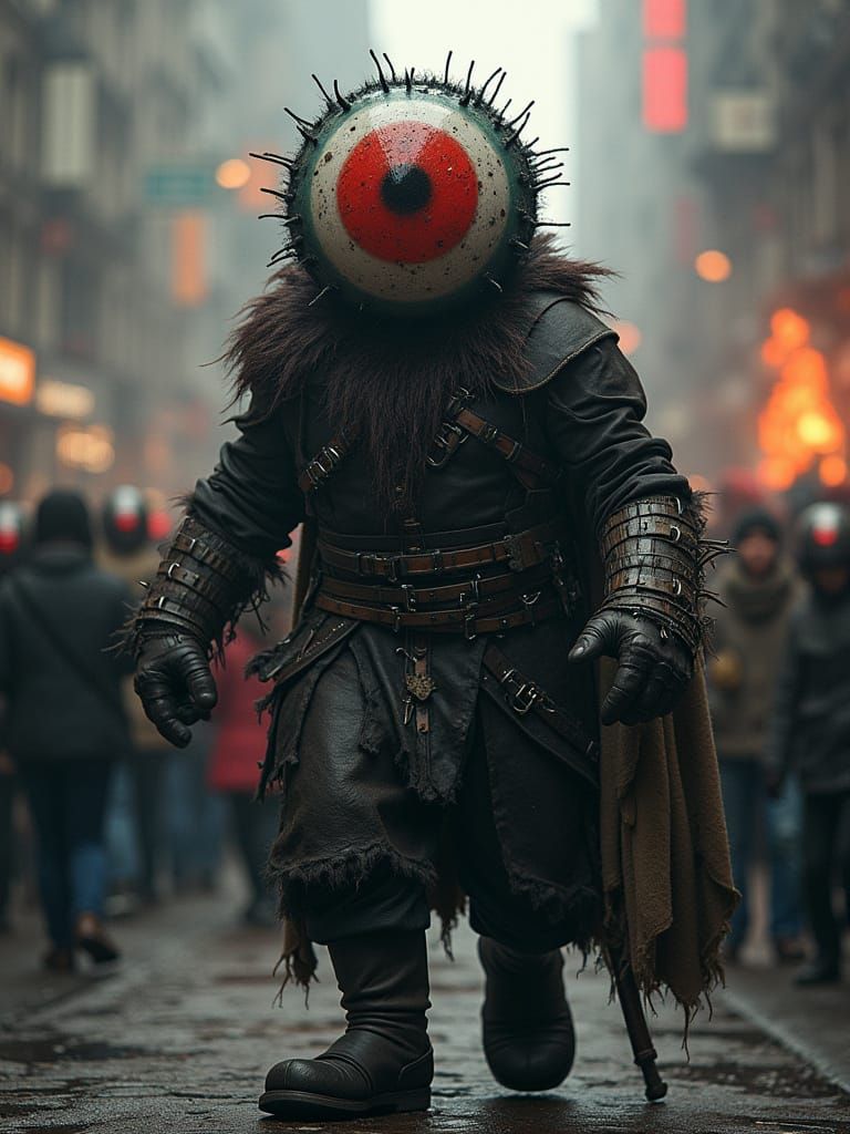 Berserker Wearing a Fuzzry Eyeball Hat in Full Battle Cry