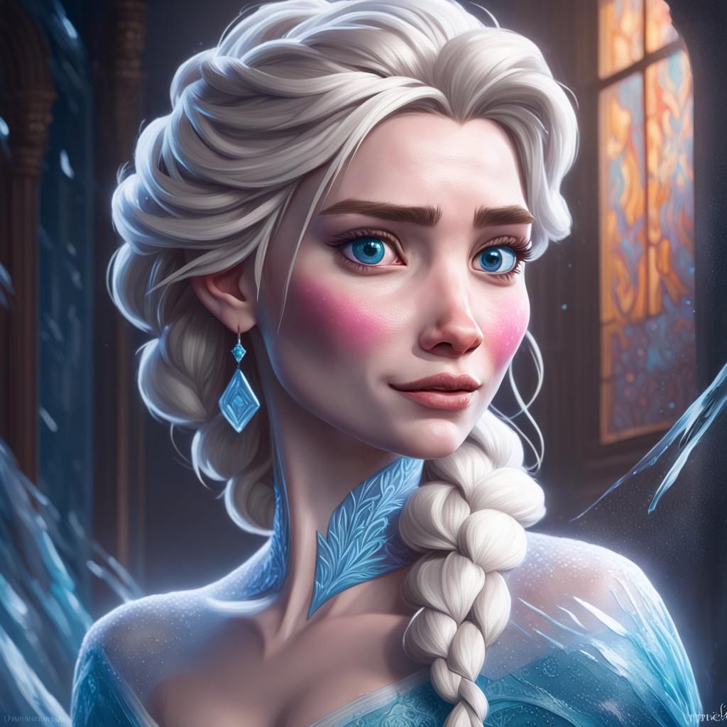 Elsa Portrait in Hyperdetailed Oil Painting Style