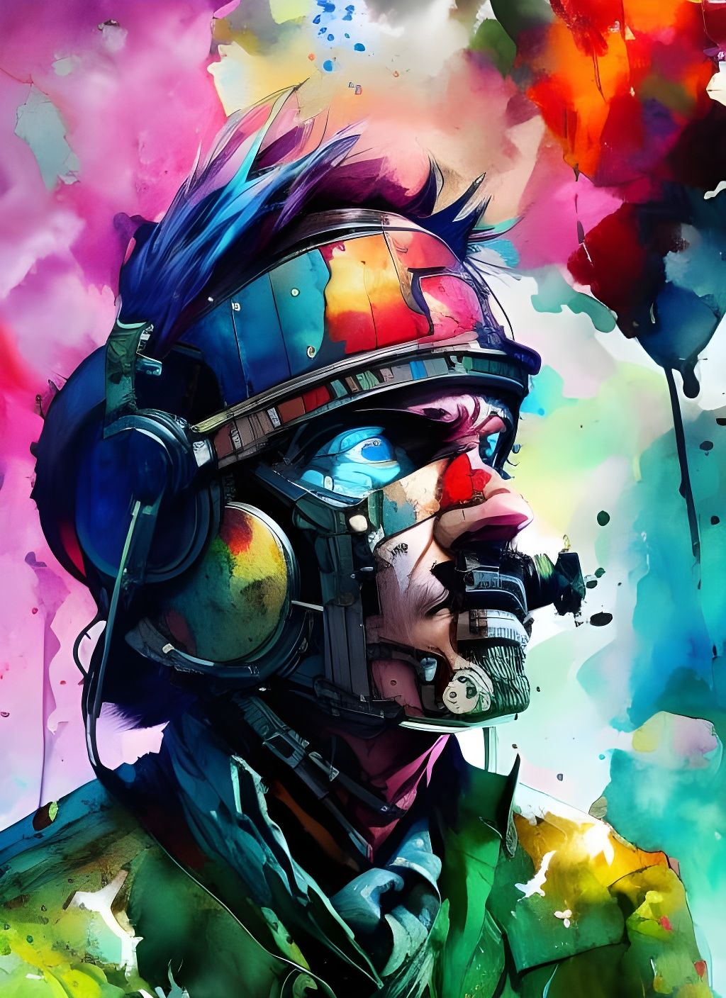 Badass Horse Portrait in Watercolor Style