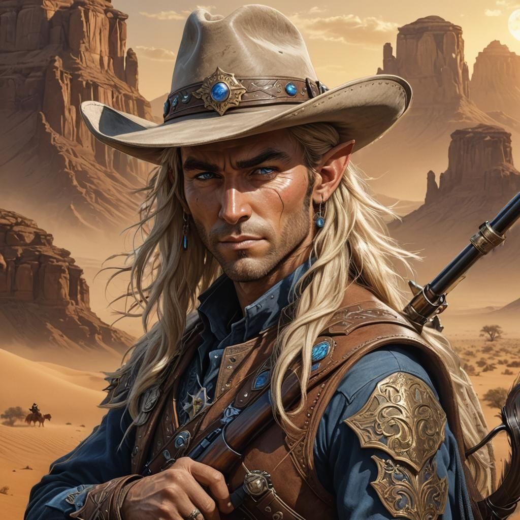 Elven Cowboy Portrait in Fantasy Western Art