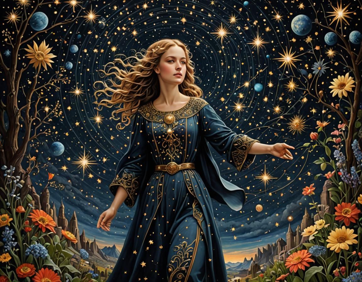 Detailed Starry Woman Painting
