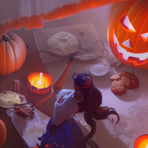 Hyperdetailed Halloween Cookies Baking, Dynamic Lighting