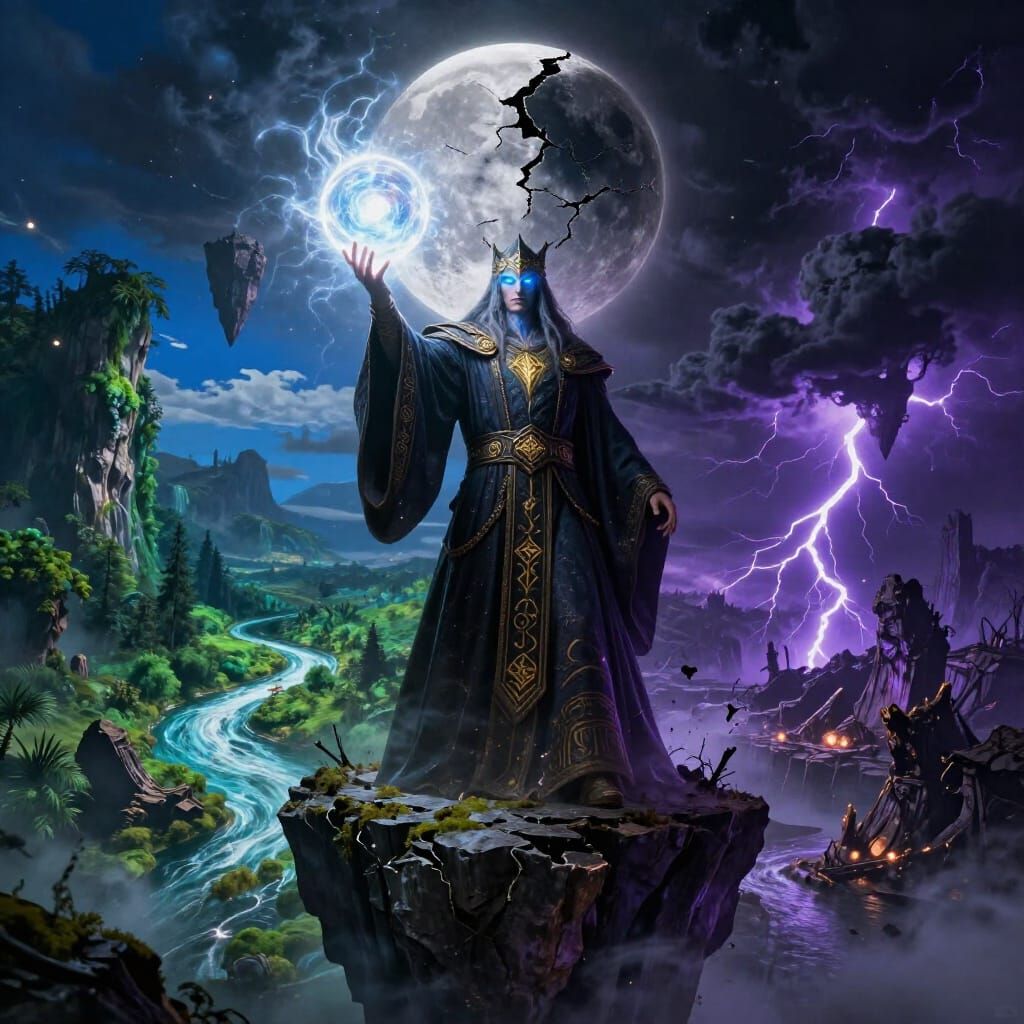 Epic Dark Fantasy Wizard with Dual Realm Orb