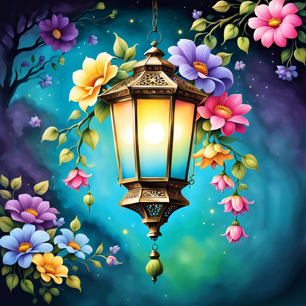 Fantasy Lantern with Flowers: 3D Airbrush Illustration