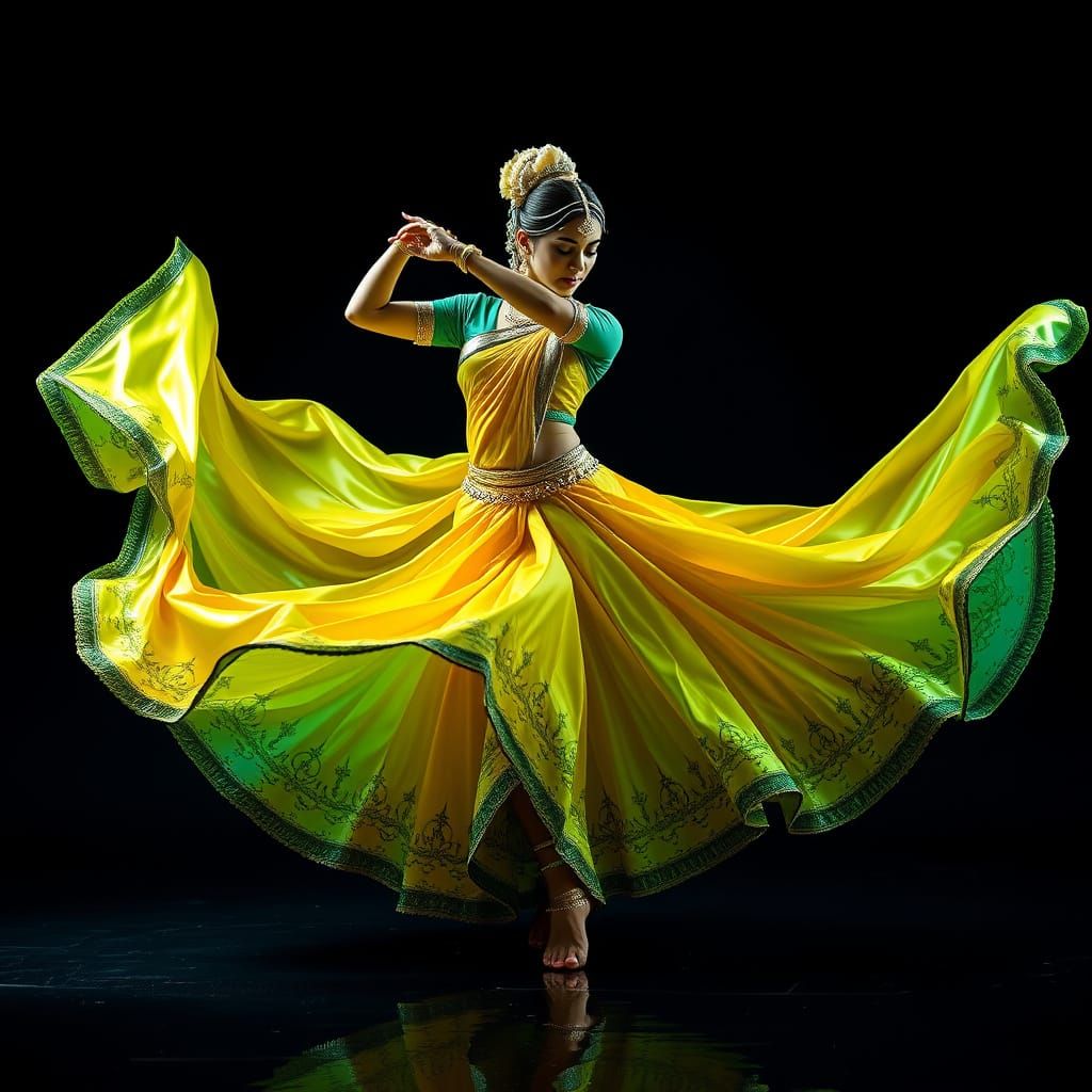 Hyperrealistic Bharatha Natyam Dancer in Shimmering Liquid M...