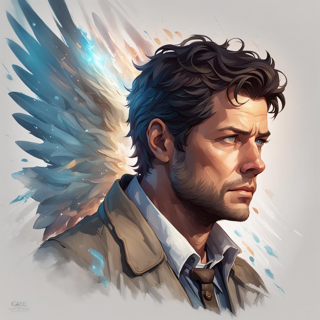 Angel Castiel Portrait in Hyperdetailed Style