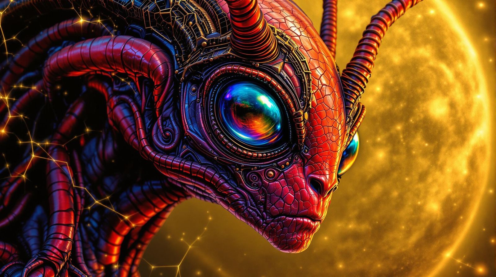 Red Alien Portrait in Steampunk Style